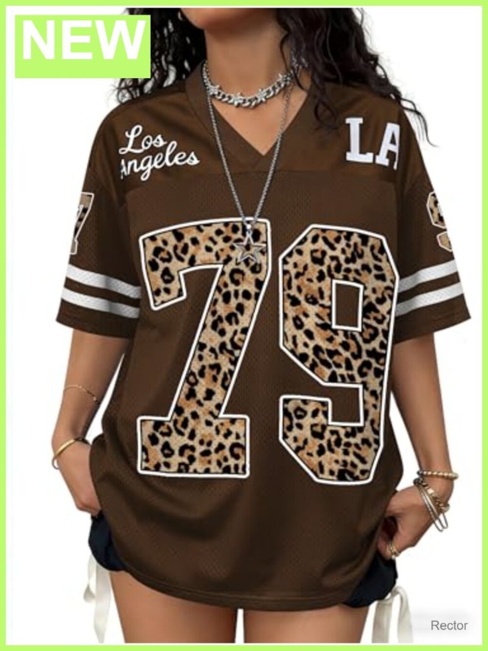 Women Oversized Graphic Jersey V-Neck Tee Y2K Streetwear Top